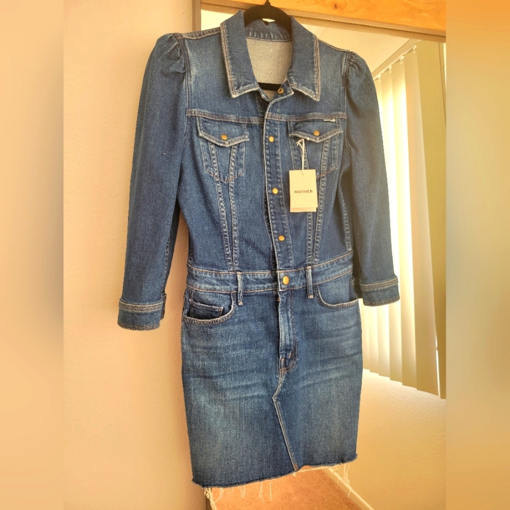 NWT! MOTHER Puffy Bruiser Mini Denim Dress SZ S